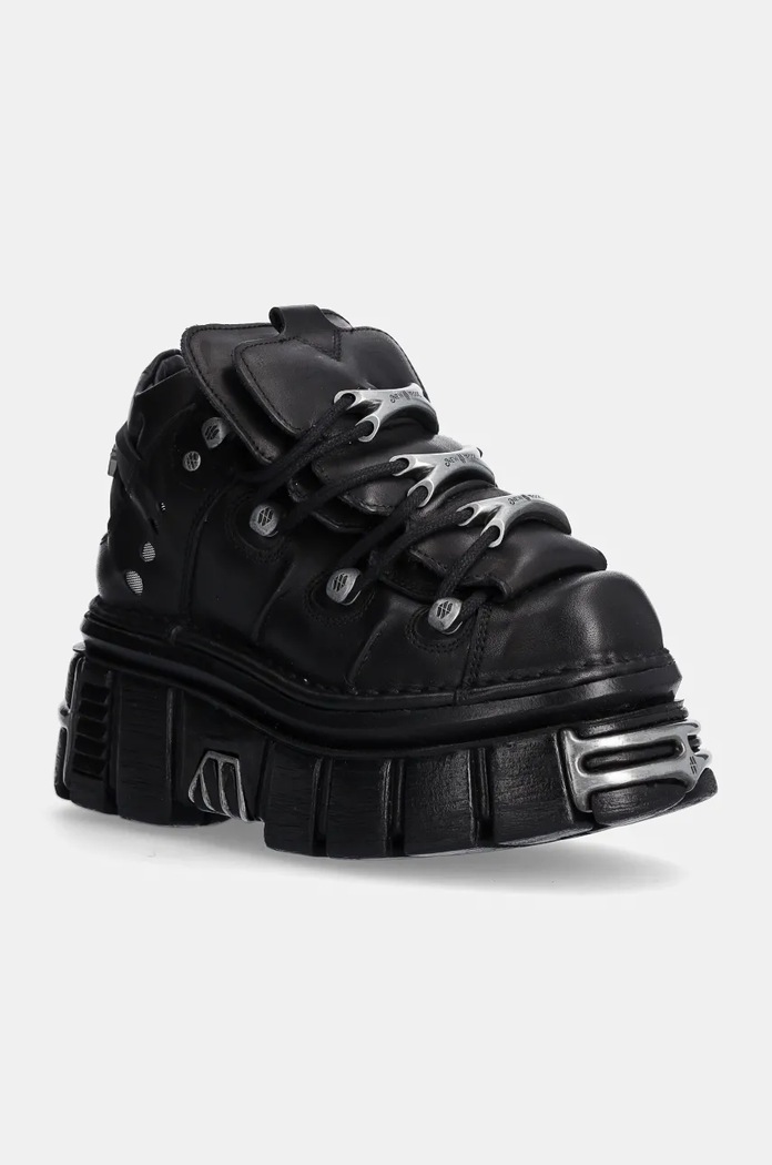 Kožené tenisky New Rock Nomada Negro + Tower Negro Lateral E14 Acero platforma čierna M.106.S112
