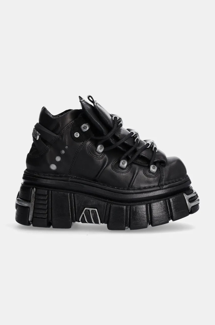Kožené tenisky New Rock Nomada Negro + Tower Negro Lateral E14 Acero M.106.S112 čierna AA00