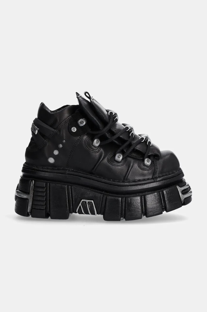 Kožené tenisky New Rock Nomada Negro + Tower Negro Lateral E14 Acero M.106.S112 čierna AA00