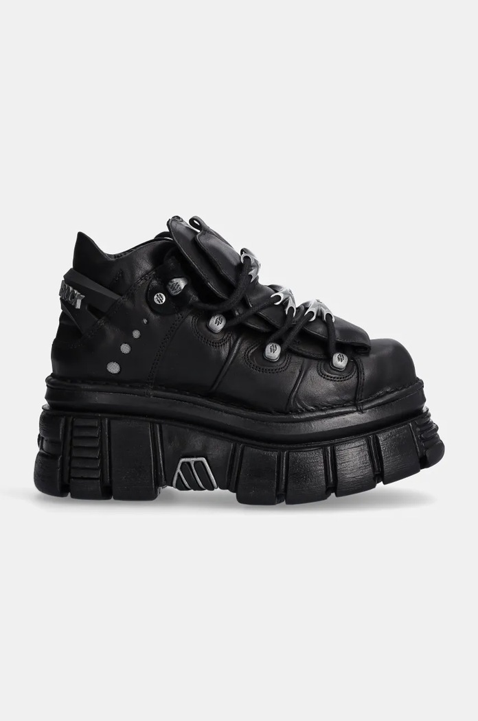 Kožené tenisky New Rock Negro + Nomada Negro + Tower Negro Lateral E-14 M.106.S29 čierna SS26