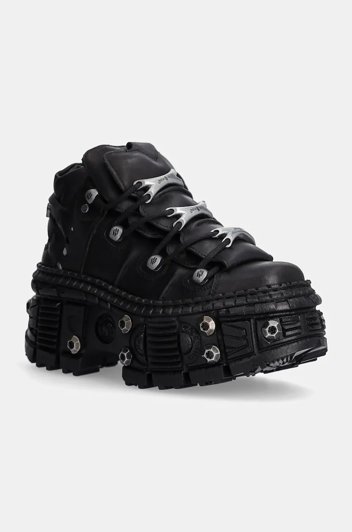 Kožené tenisky New Rock Crust Negro + Tank Casco Negro přírodní kůže černá M.WALL106.S25