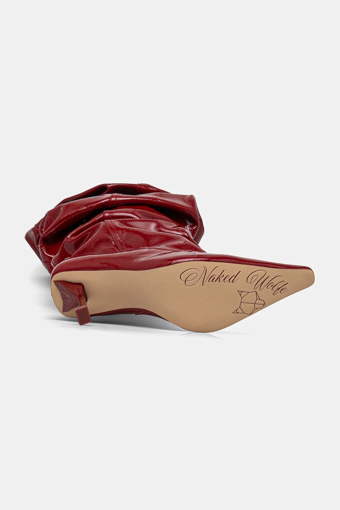 Usnjeni elegantni škornji Naked Wolfe Vern Vern.Crinkle.Patent.Red rdeča