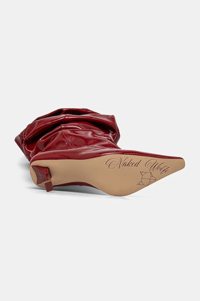 Usnjeni elegantni škornji Naked Wolfe Vern Vern.Crinkle.Patent.Red rdeča