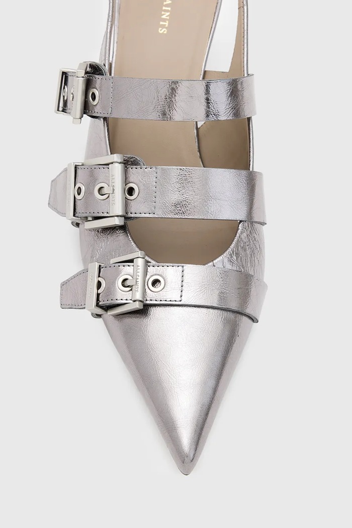 AllSaints stilettos de piele Grace Buckle Heel argintiu W150FB