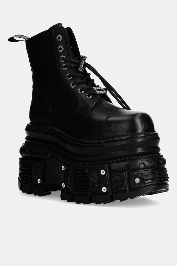 New Rock leather biker boots CRUST NEGRO + TANK NEGRO TORNILLOS E-34 grain leather black M.MILI083CCT.C4
