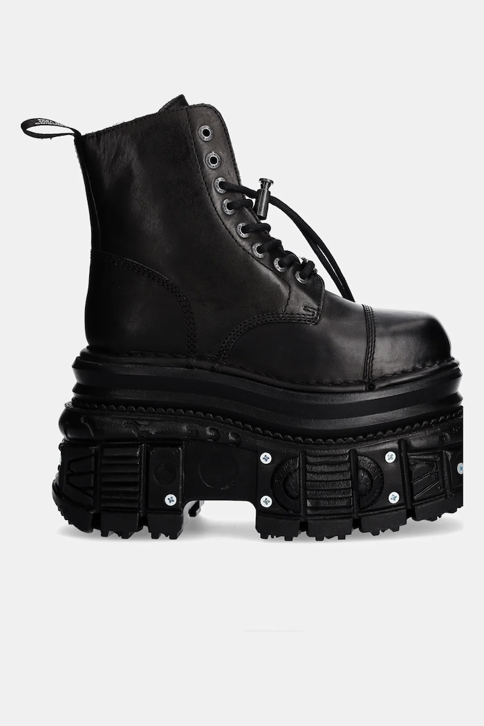 New Rock leather biker boots CRUST NEGRO + TANK NEGRO TORNILLOS E-34 M.MILI083CCT.C4 black AW25