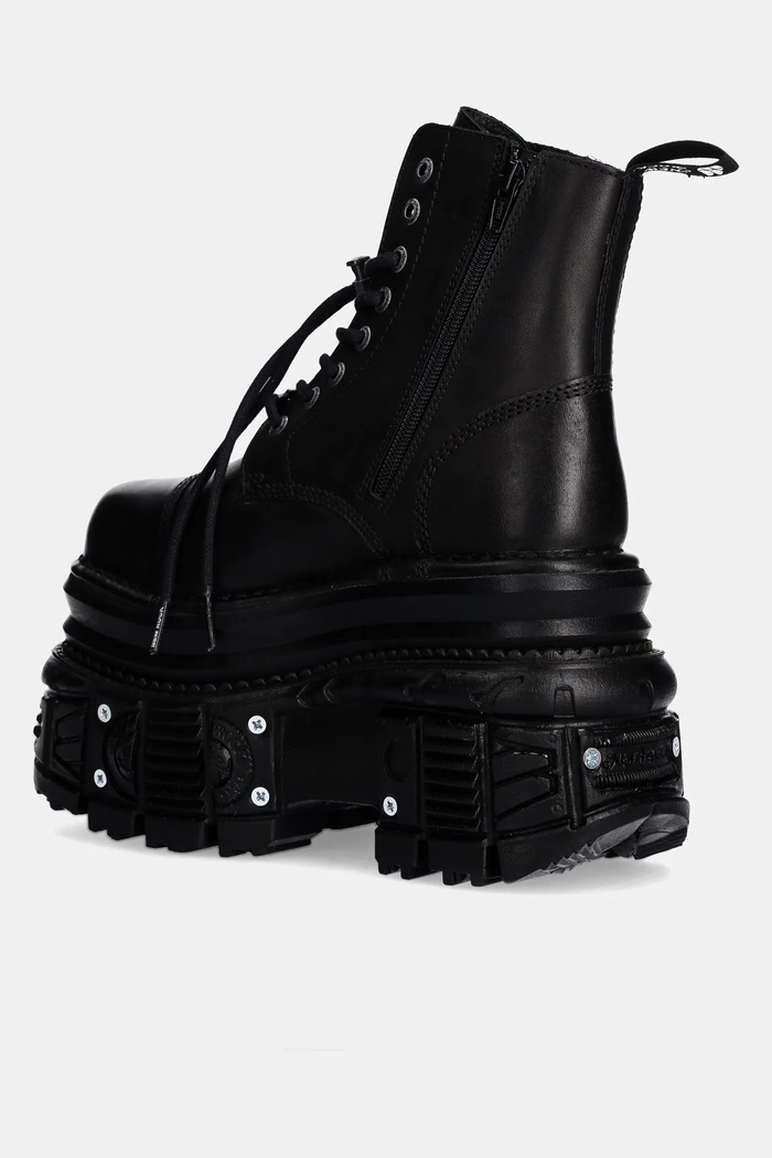 Shoes New Rock leather biker boots CRUST NEGRO + TANK NEGRO TORNILLOS E-34 M.MILI083CCT.C4 black
