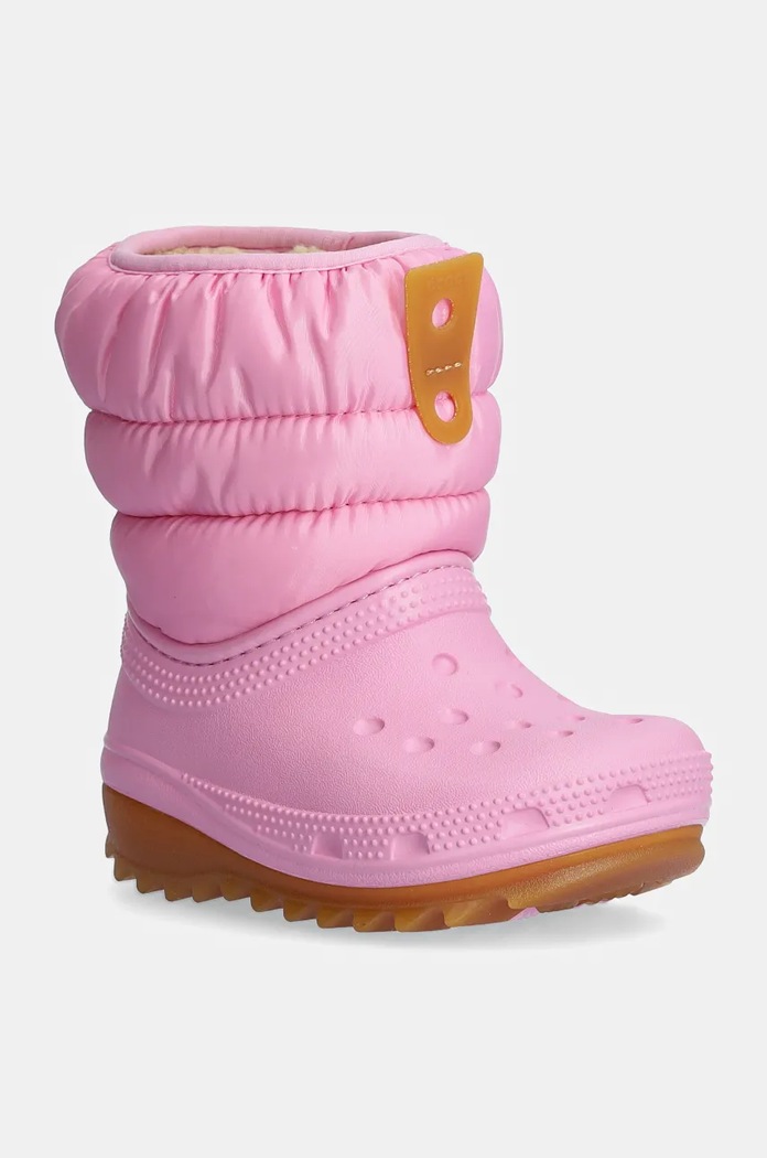 Παιδικές μπότες χιονιού Crocs CLASSIC NEO PUFF BOOT χωρίς φερμουάρ ροζ 207683.G.CLASSIC.NEO.PU