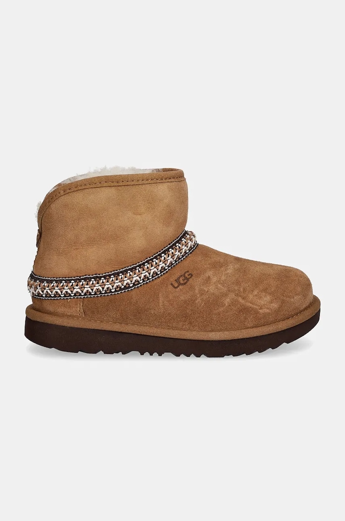 Dječje cipele za snijeg od brušene kože UGG KIDS CLASSIC MINI CRESCENT 1157697K smeđa AW24