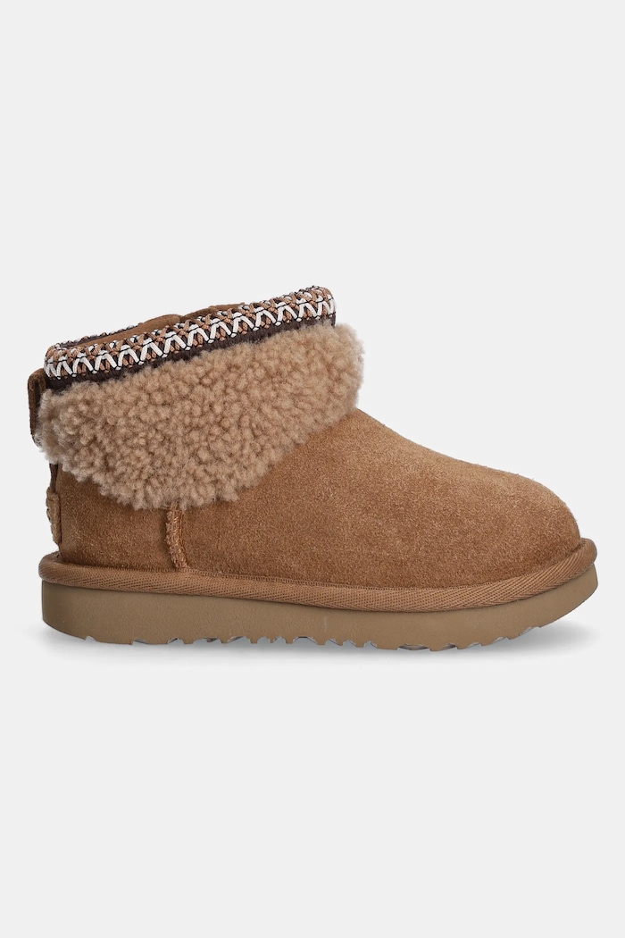 Παιδικές χειμερινές μπότες σουέτ UGG CLASSIC ULTRA MINI MAXI CURLY 1157730T καφέ AW24