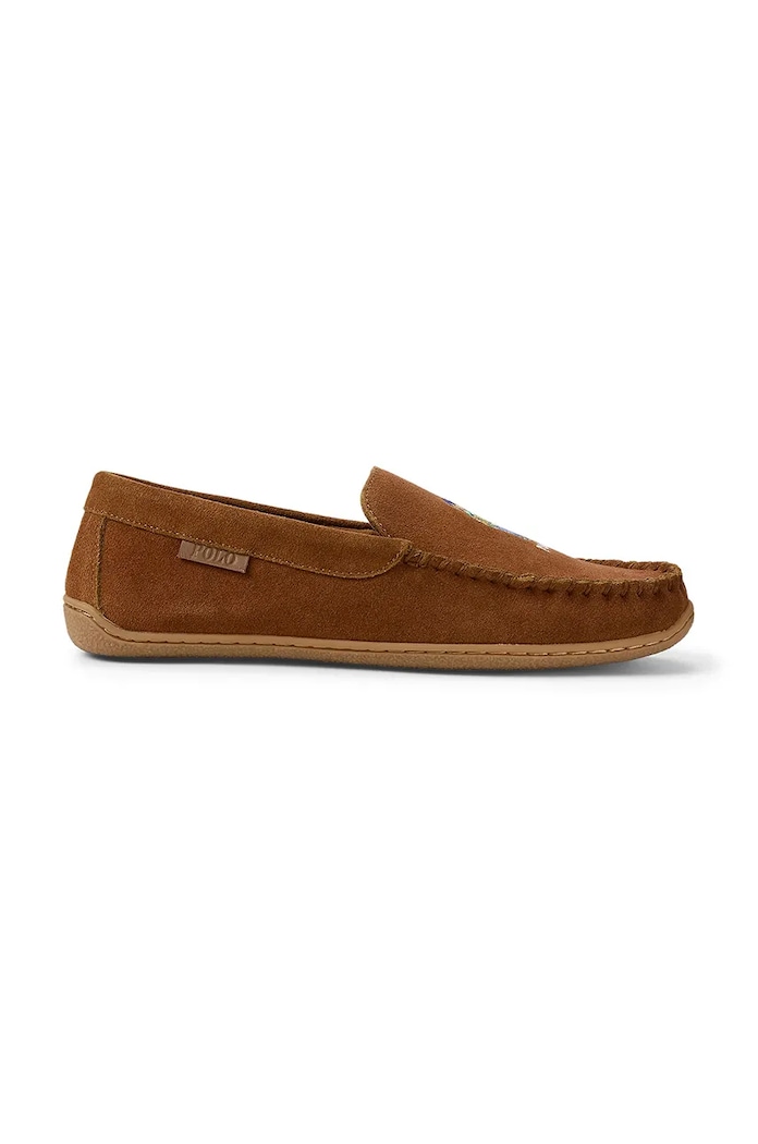 Polo Ralph Lauren kapcie zamszowe Brenan Bear skóra zamszowa brązowy 843955398002.250