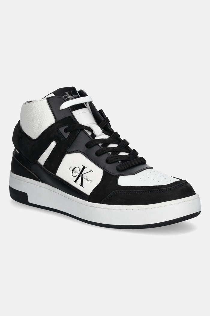 Sneakers boty Calvin Klein Jeans BASKET CUP MID LACEUP AUTHENTIC přírodní kůže černá YM0YM01109