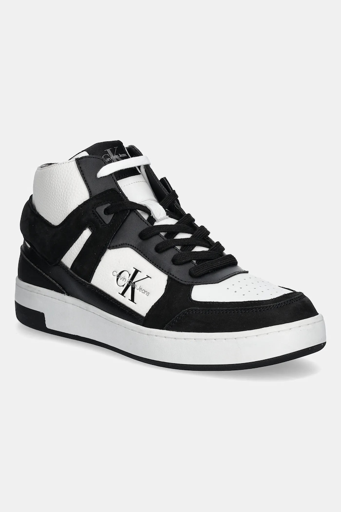 Sneakers boty Calvin Klein Jeans BASKET CUP MID LACEUP AUTHENTIC přírodní kůže černá YM0YM01109