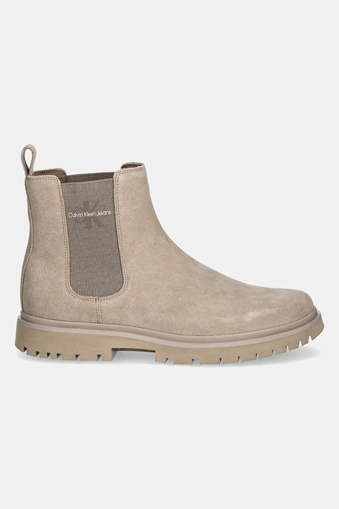 Kožené topánky chelsea Calvin Klein Jeans EVA BOOT MID CHELSEA ICONIC DR YM0YM01080 béžová NC24