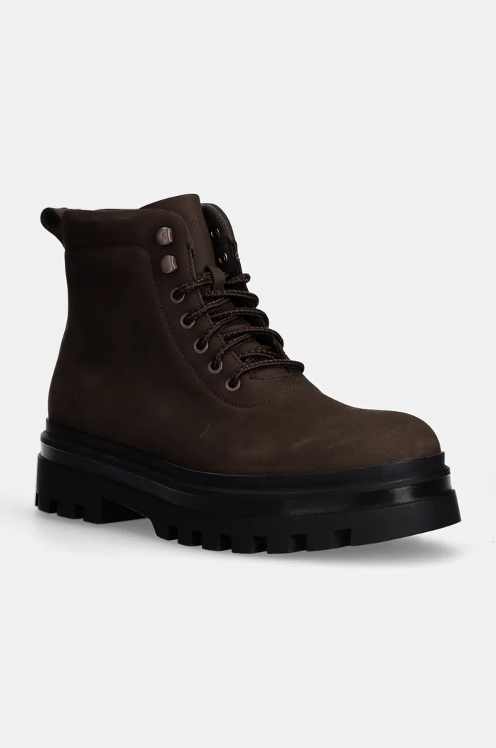 Nubukové boty Calvin Klein Jeans LUGGED LACEUP BOOT OXF HIKING NB jemné zateplení hnědá YM0YM01076