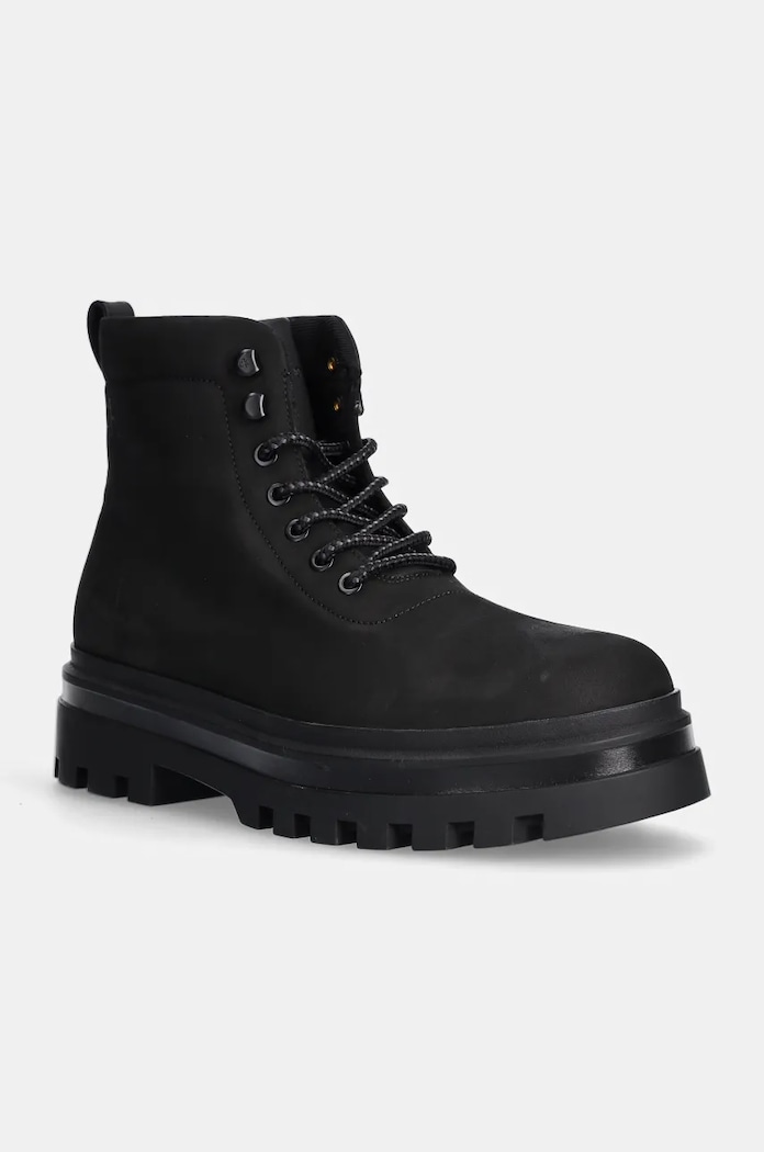Nubukové topánky Calvin Klein Jeans LUGGED LACEUP BOOT OXF HIKING NB casual čierna YM0YM01076