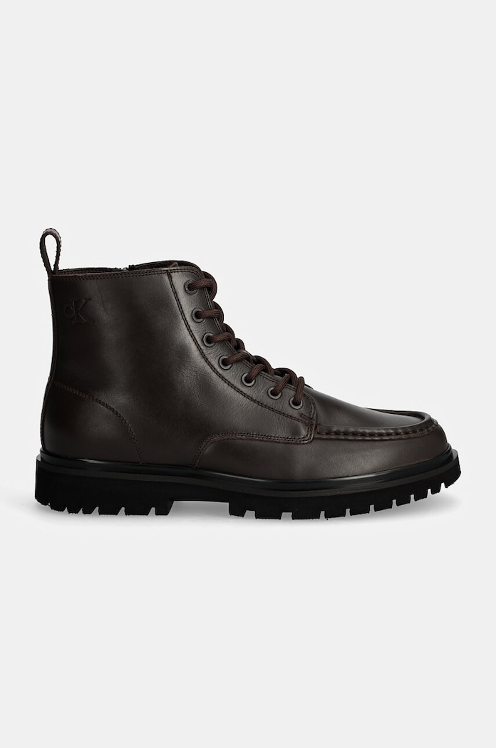 Kožená obuv Calvin Klein Jeans EVA BOOT MID LACEUP UNFORM DRESS YM0YM01073 hnedá AW24