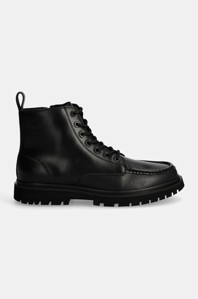 Calvin Klein Jeans buty skórzane EVA BOOT MID LACEUP UNFORM DRESS YM0YM01073 czarny AW24
