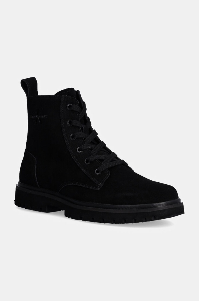 Calvin Klein Jeans trzewiki skórzane EVA BOOT MID LACEUP ICONIC DRESS nieocieplane czarny YM0YM01070