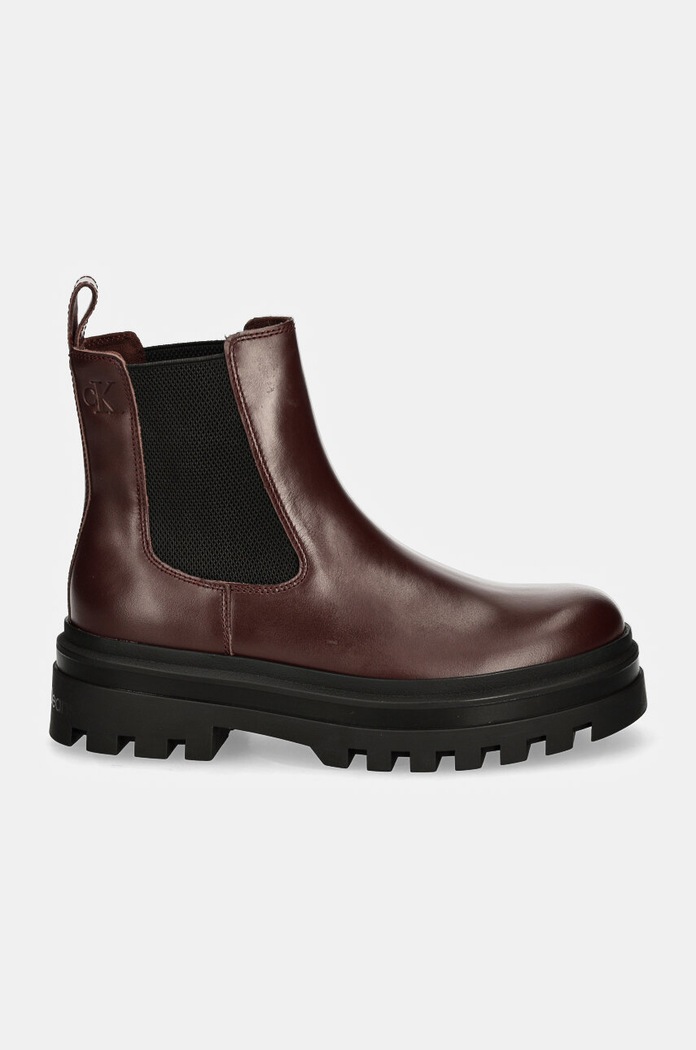Kožené topánky chelsea Calvin Klein Jeans LUGGED CHELSEA BOOT LTH YM0YM01069 burgundské NC24
