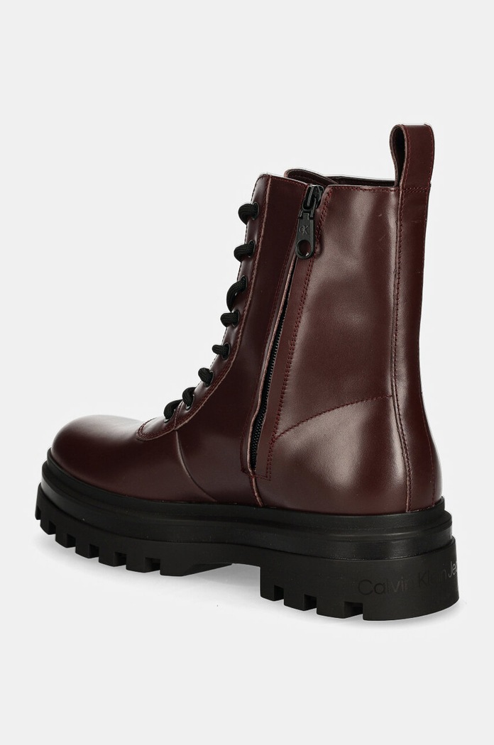 Obuv Kožené členkové topánky Calvin Klein Jeans LUGGED LACE ZIP BOOT OXF LTH YM0YM01066 burgundské