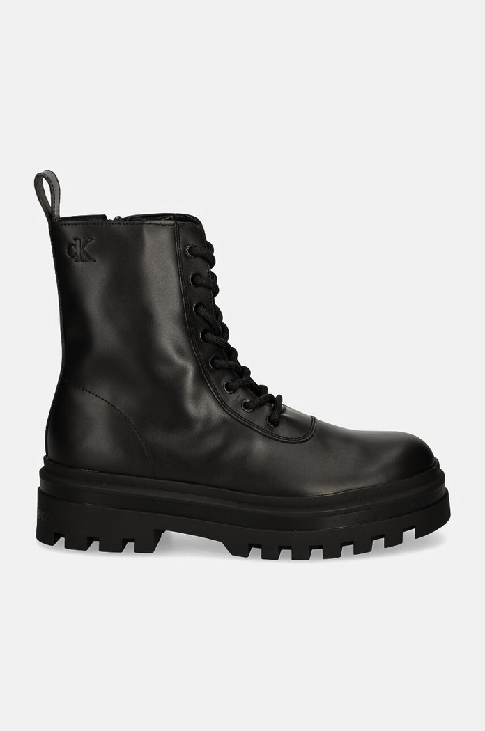 Kožené členkové topánky Calvin Klein Jeans LUGGED LACE ZIP BOOT OXF LTH YM0YM01066 čierna AW24