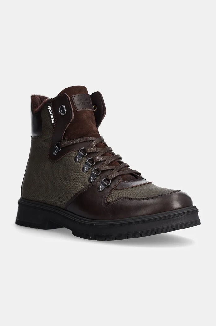 Cipele Tommy Hilfiger HILFIGER WARM CORDURA MIX BOOT zrnata koža zelena FM0FM05180