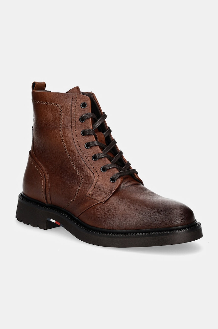 Tommy Hilfiger ghete de piele HILFIGER COMFORT LWT LTH BOOT cu snur maro FM0FM05183