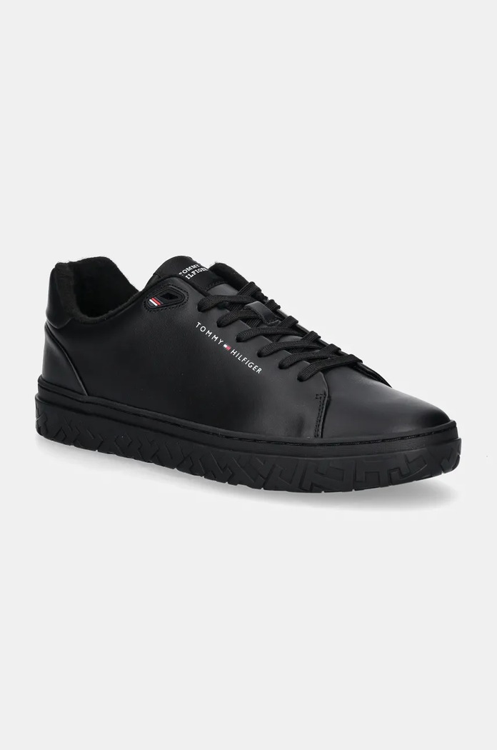 Δερμάτινα sneakers Tommy Hilfiger COURT THICK CUPSOLE LEATHER μικρό μαύρο FM0FM05208