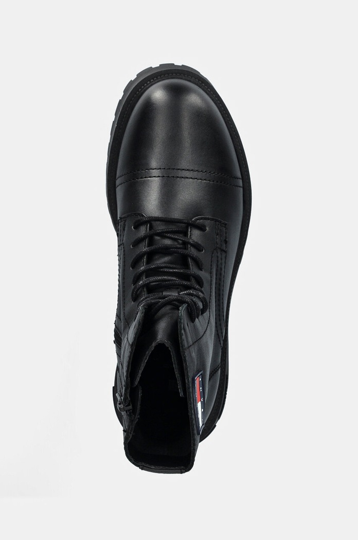 Tommy Jeans ghete de piele TJM LACE UP MID BOOT SMOOTH negru EM0EM01471
