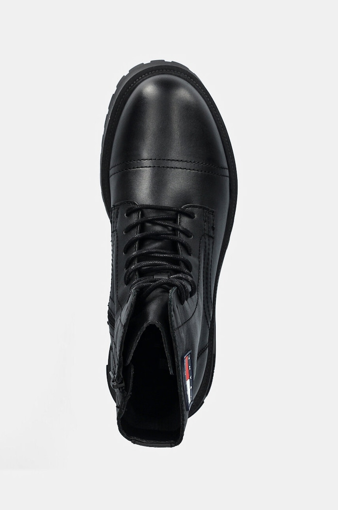 Tommy Jeans ghete de piele TJM LACE UP MID BOOT SMOOTH negru EM0EM01471