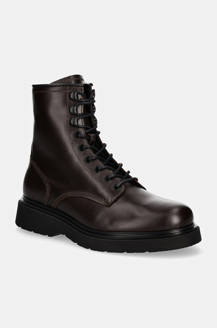 Calvin Klein trapery skórzane LACE UP BOOT W/ ZIP LTH skóra licowa brązowy HM0HM01575