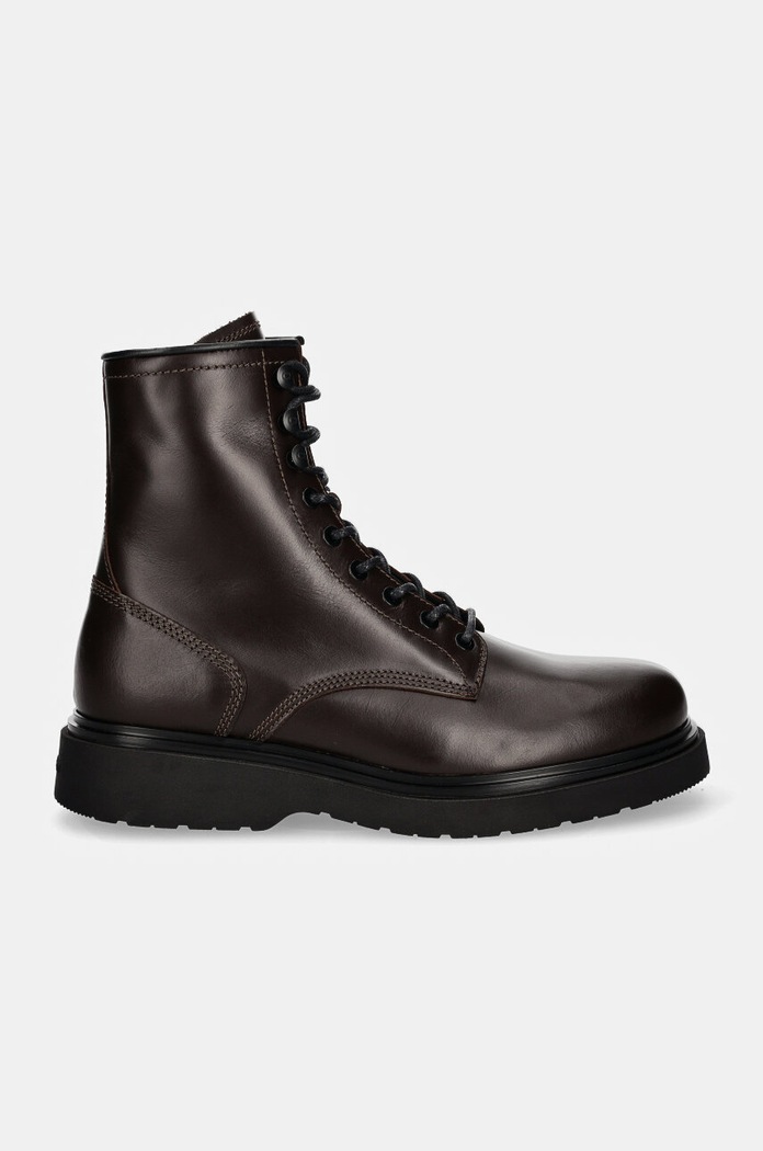 Calvin Klein trapery skórzane LACE UP BOOT W/ ZIP LTH HM0HM01575 brązowy NC24
