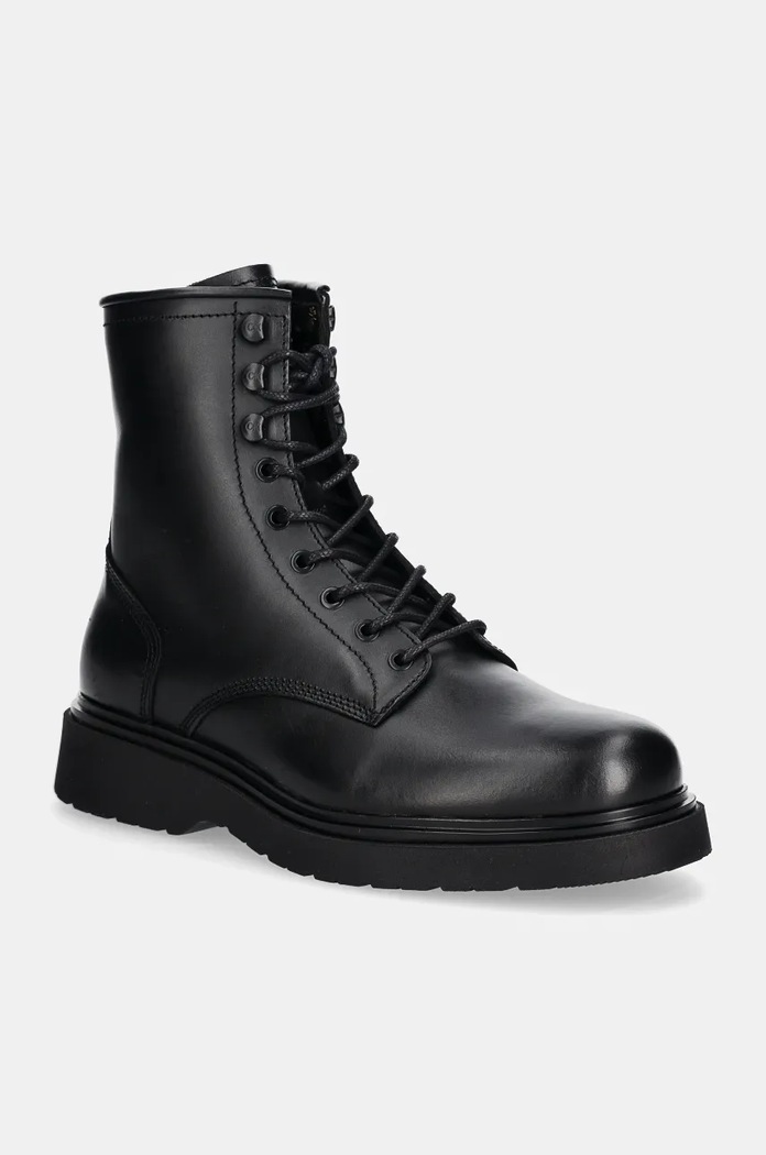 Calvin Klein trapery skórzane LACE UP BOOT W/ ZIP LTH skóra licowa czarny HM0HM01575