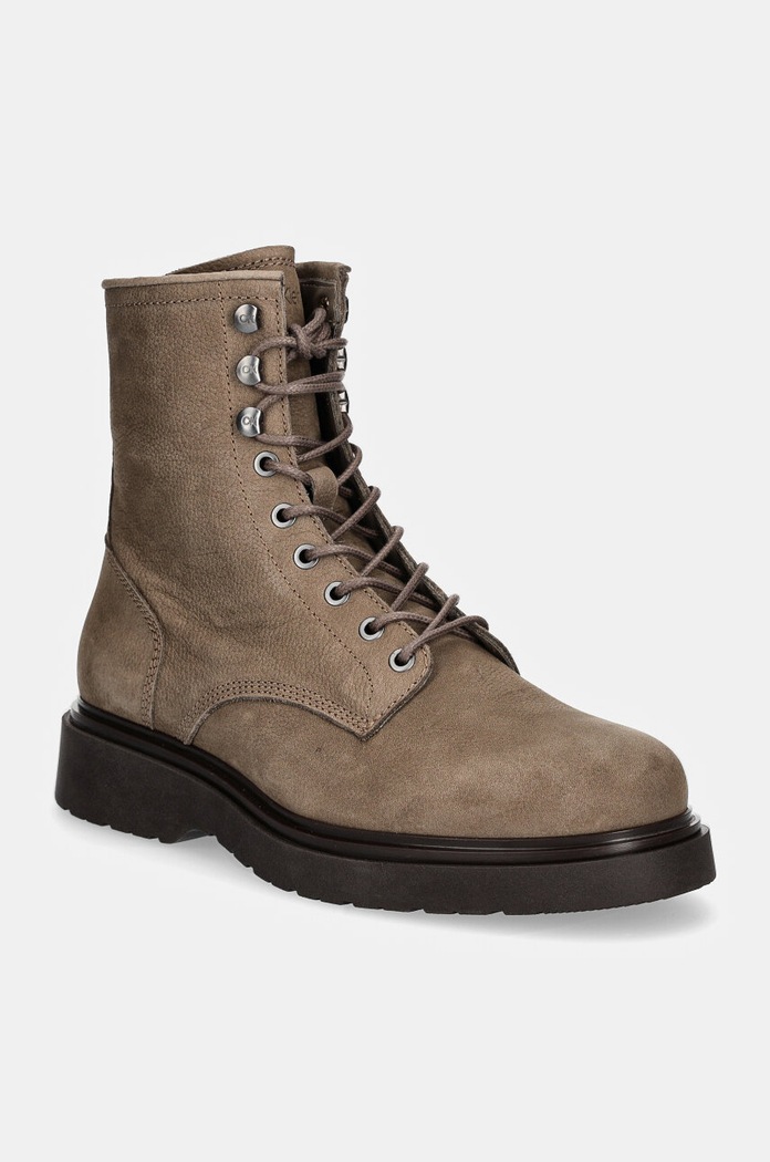 Cipele od brušene kože Calvin Klein LACE UP BOOT W/ ZIP SUEDE casual bež HM0HM01576