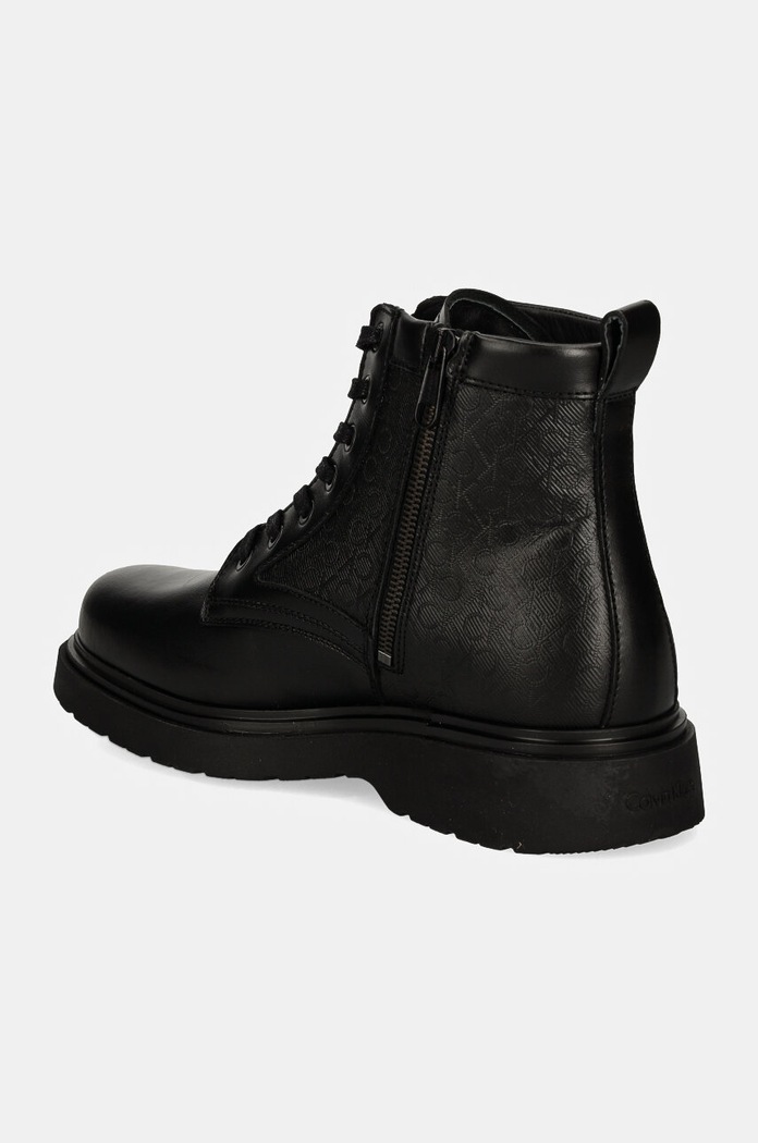 Boty Kožené trapery Calvin Klein LACE UP BOOT W/ ZIP MONO HM0HM01580 černá