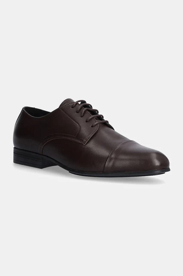 Polobotky Calvin Klein DERBY CAP TOE přírodní kůže hnědá HM0HM01540