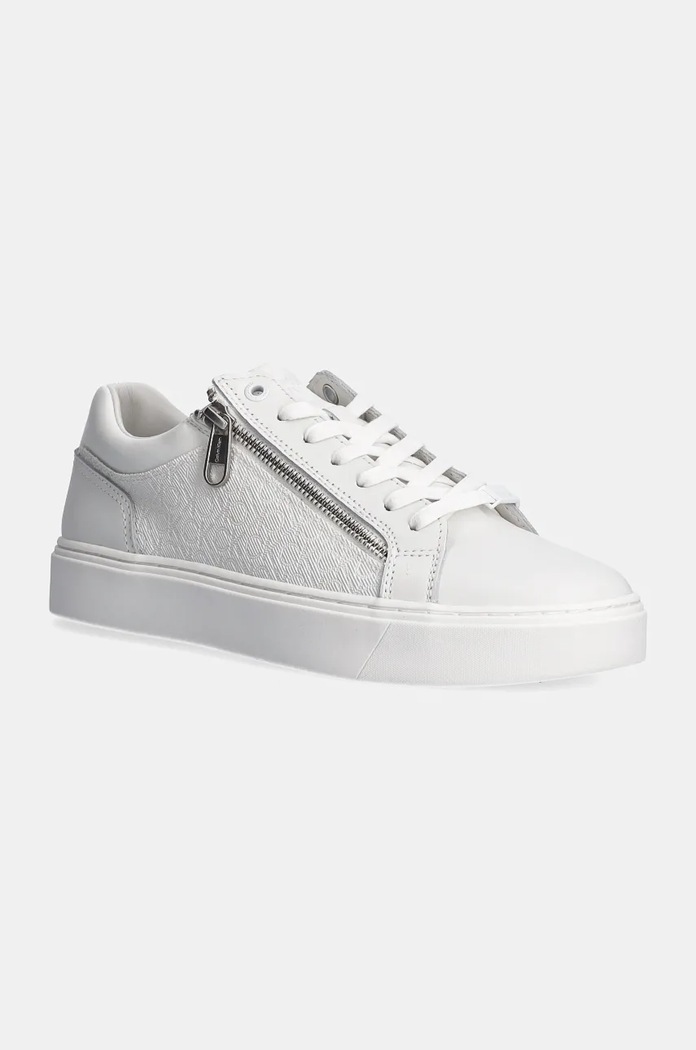 Маратонки Calvin Klein LOW TOP LACE UP W/ ZIP MONO изкуствена кожа бял HM0HM01555