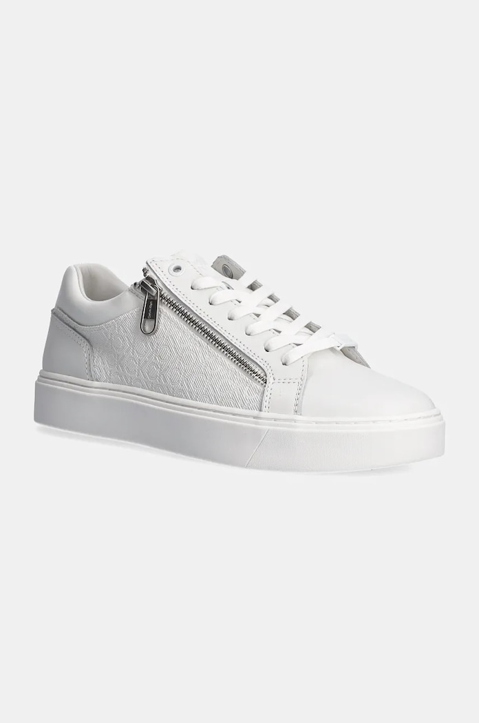 Маратонки Calvin Klein LOW TOP LACE UP W/ ZIP MONO изкуствена кожа бял HM0HM01555