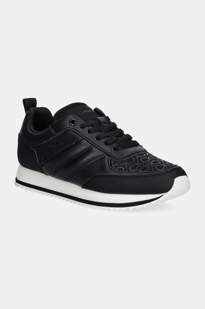 Tenisky Calvin Klein LOW TOP LACE UP REPR MONO usňová koža čierna HM0HM01595