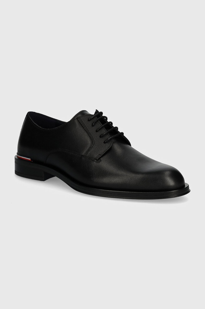 Kožne cipele Tommy Hilfiger CORE RWB HILFIGER TEXT LTH SHOE večernje crna FM0FM05255
