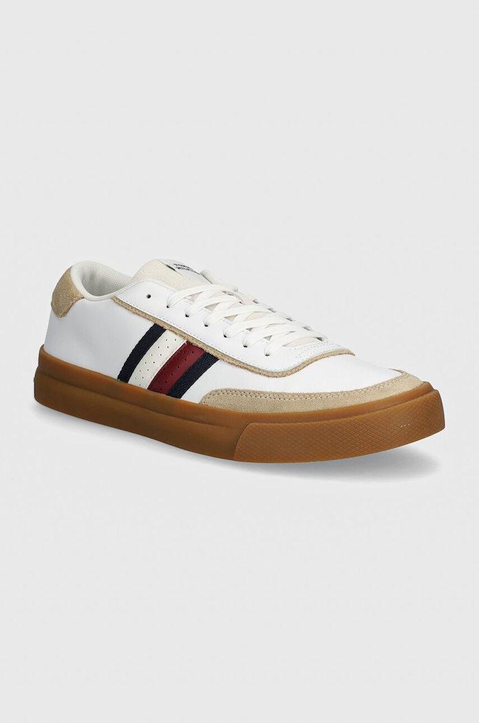 Usnjene superge Tommy Hilfiger TH CUPSET 1A2 LTH MIX Zrnato usnje bela FM0FM05118