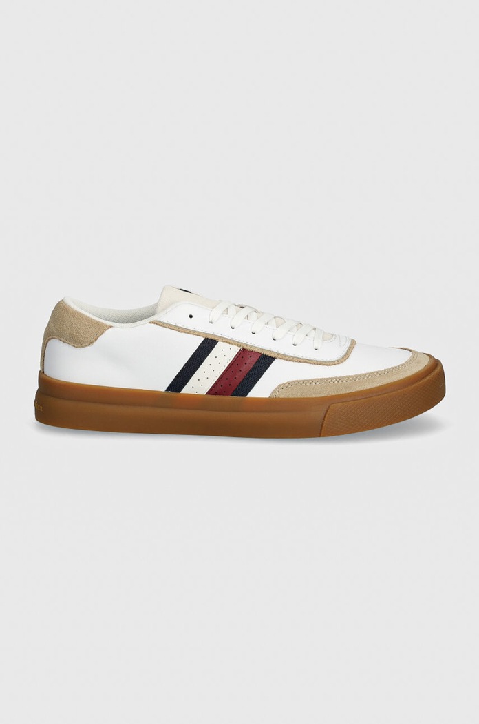 Usnjene superge Tommy Hilfiger TH CUPSET 1A2 LTH MIX FM0FM05118 bela AW24
