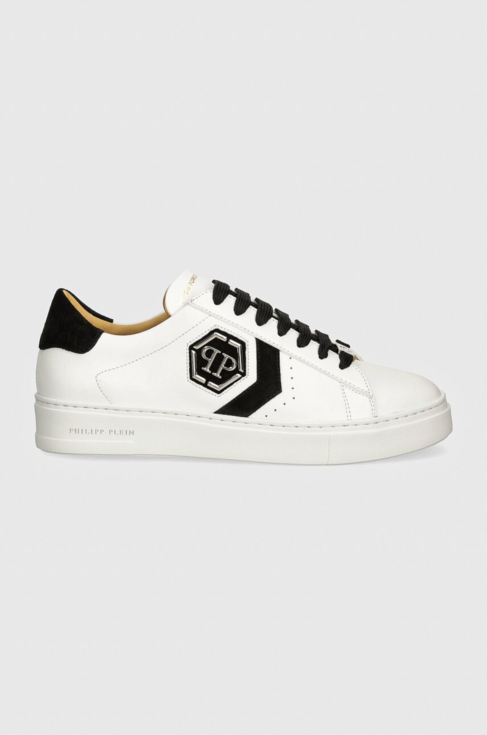 Usnjene superge Philipp Plein Lo-Top Arrow Force MSC3998.PLE005N.0102 bela AW24