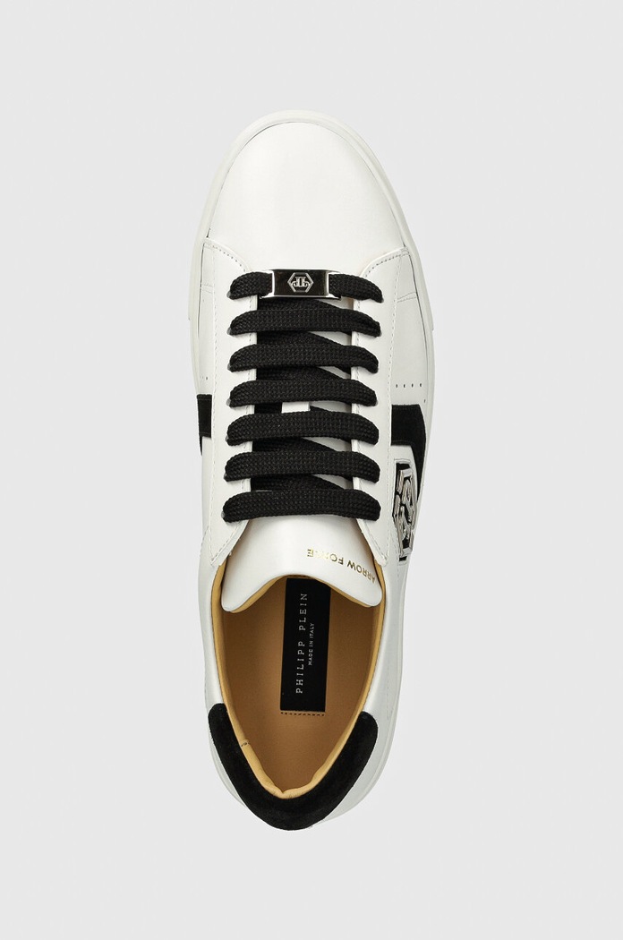 Usnjene superge Philipp Plein Lo-Top Arrow Force bela MSC3998.PLE005N.0102