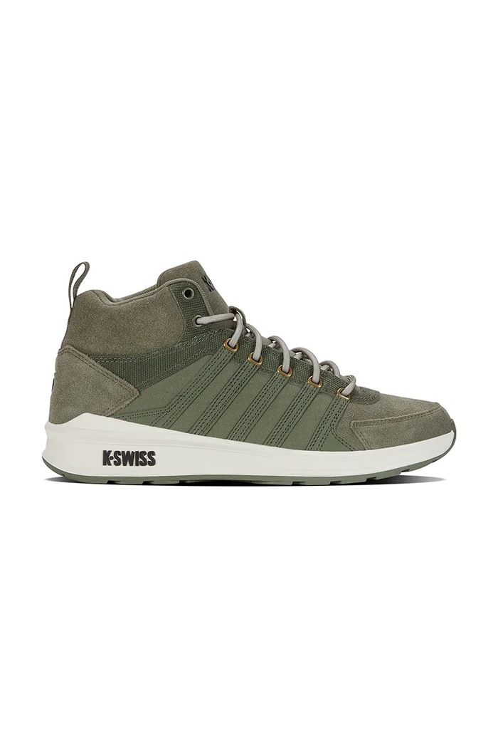 K-Swiss sneakersy skórzane VISTA TRAINER MID WNT skóra zamszowa zielony 07145.379.M