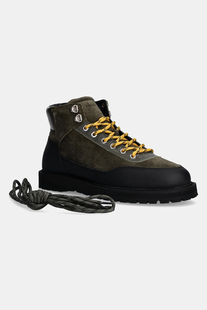 Kožené členkové topánky GARMENT PROJECT Olaf Lace-Up Boot usňová koža zelená GPF2605.440