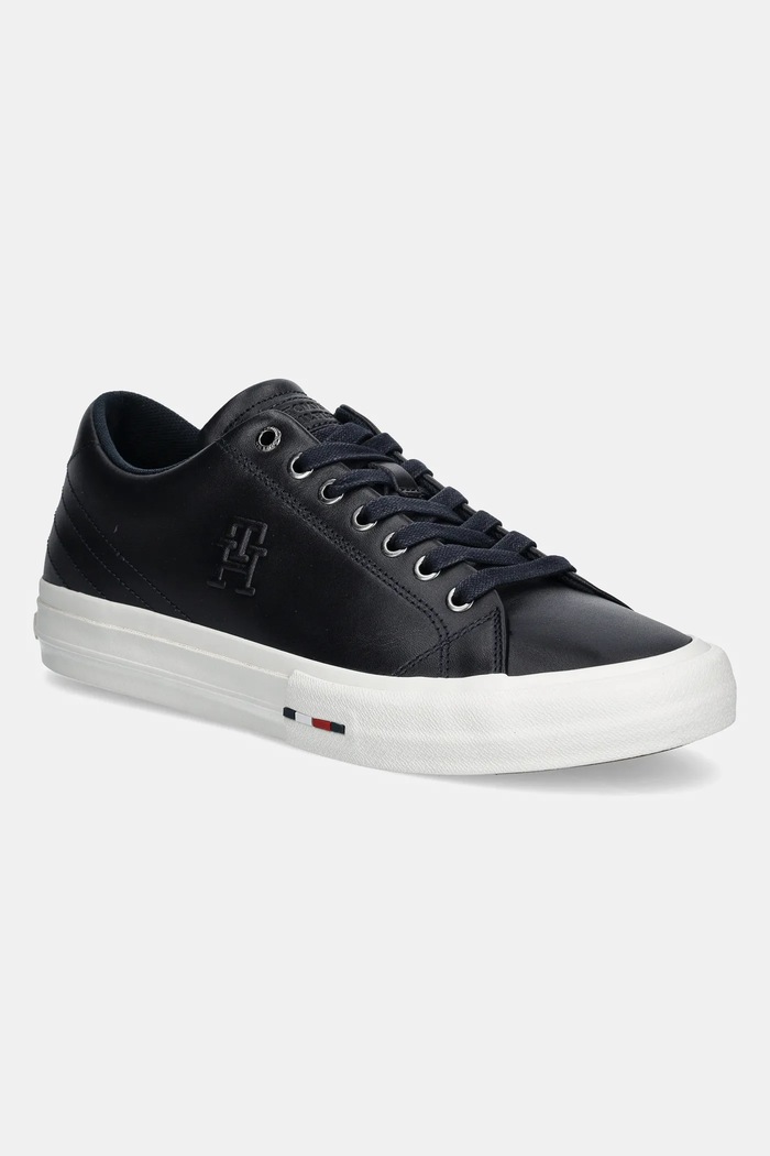 Kožené tenisky Tommy Hilfiger TH HI VULC STREET PATCH LTH nízky tmavomodrá FM0FM05203