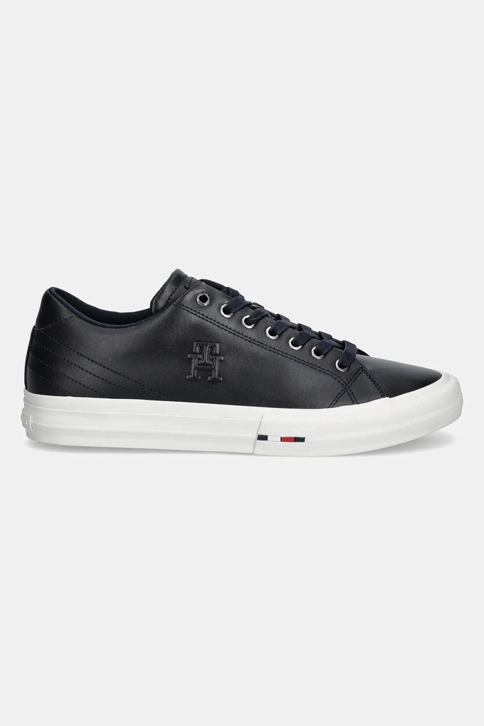 Kožené tenisky Tommy Hilfiger TH HI VULC STREET PATCH LTH FM0FM05203 tmavomodrá NC24