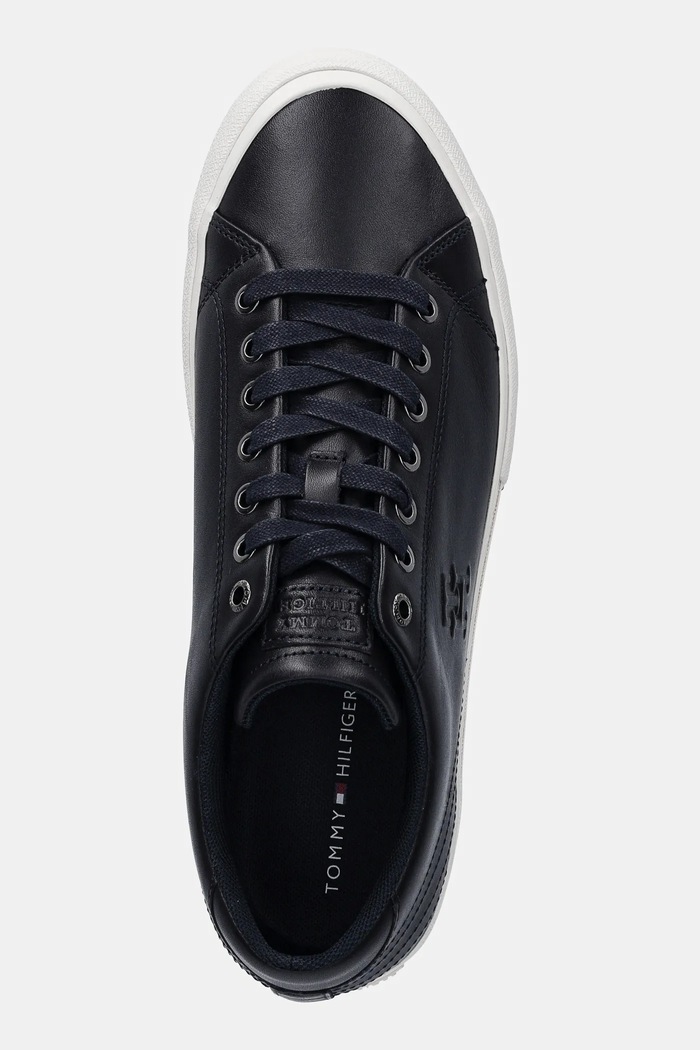 Kožené tenisky Tommy Hilfiger TH HI VULC STREET PATCH LTH tmavomodrá FM0FM05203